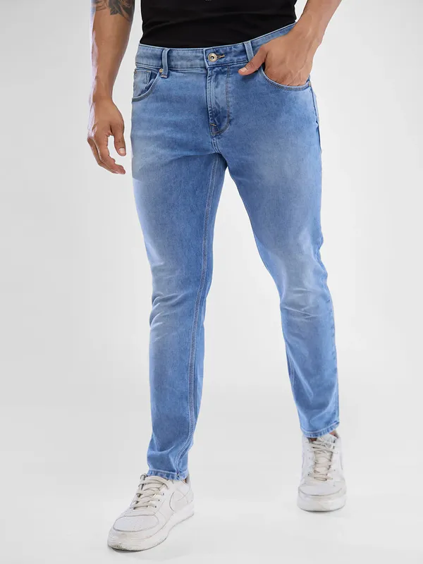 SPYKAR washed light blue slim tapered fit denim