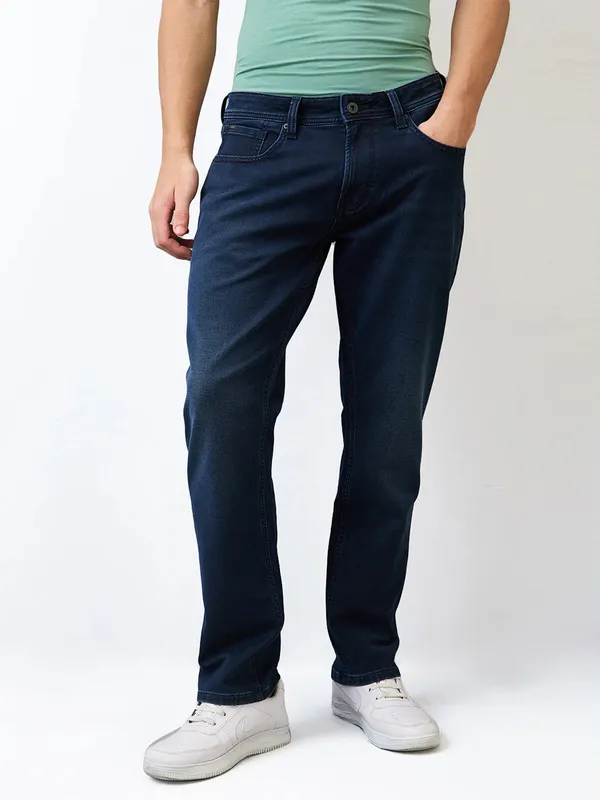 SPYKAR washed navy regular fit denim jeans