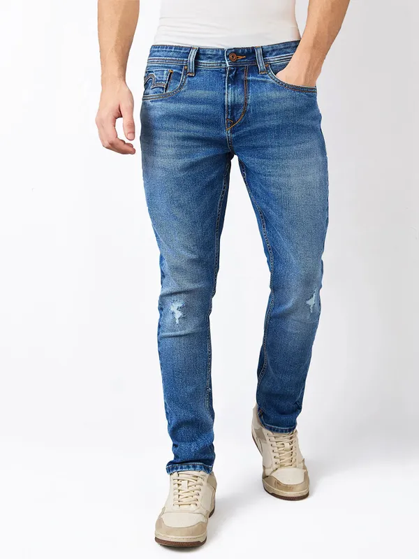 SPYKAR washed sky blue skinny fit mens jeans