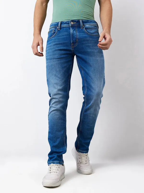 SPYKAR washed sky blue slim fit mens jeans
