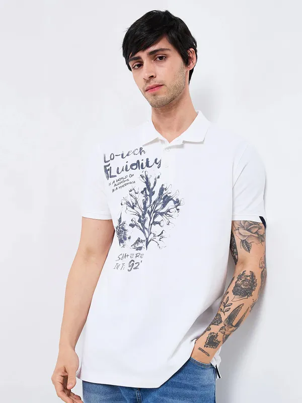 SPYKAR white cotton t-shirt with print