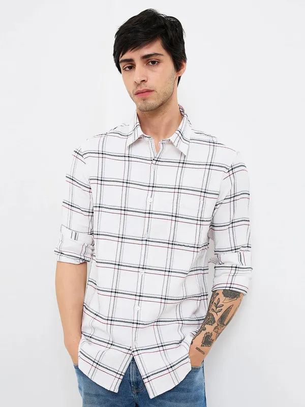 SPYKAR white flannel mens casual shirt
