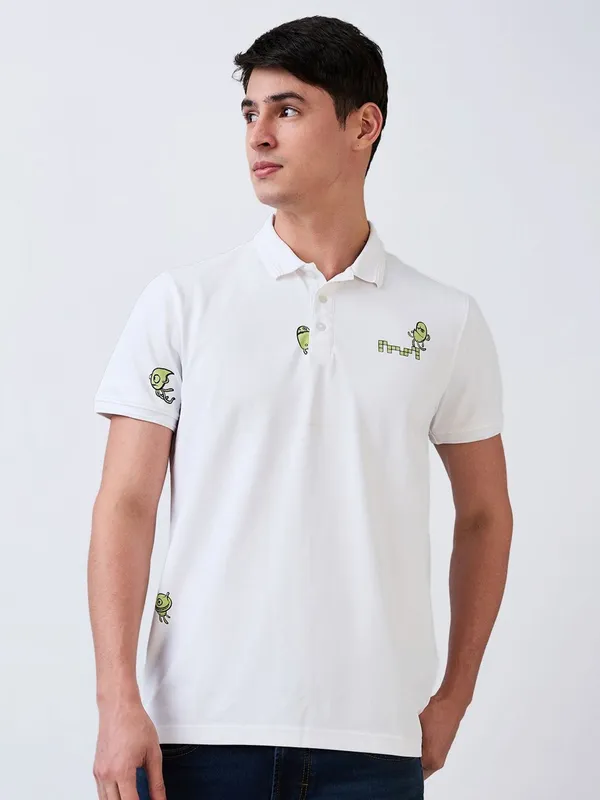 SPYKAR white printed cotton polo t-shirt