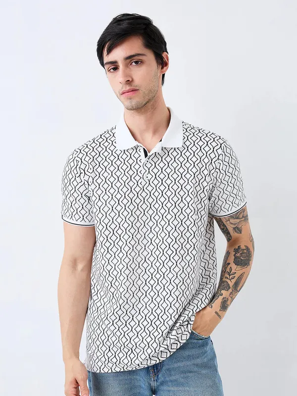 SPYKAR white printed cotton t-shirt