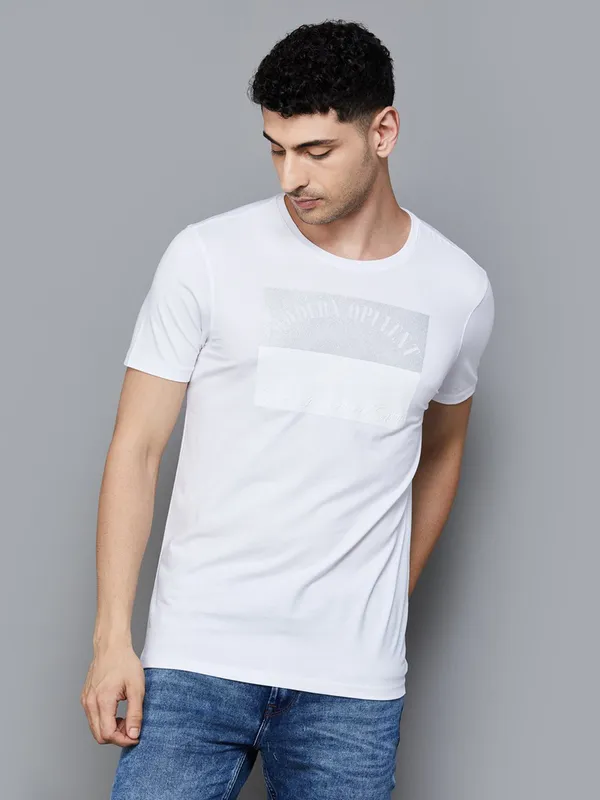SPYKAR white printed pure cotton t-shirt