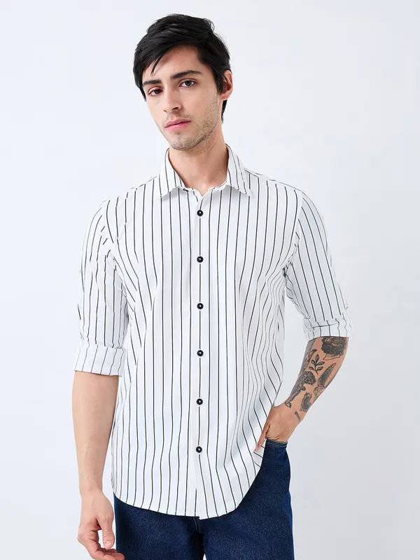 SPYKAR white stripe silk shirt for men