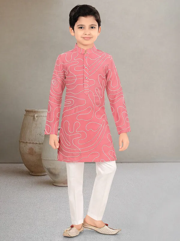 Star wear pink kurta suit for boys in cotton