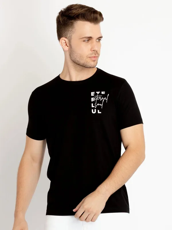 STATUS QUO black casual cotton printed t-shirt