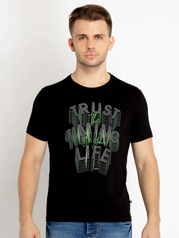 STATUS QUO classy black printed half sleeve t-shirt