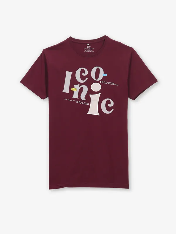 STATUS QUO cool maroon printd cotton t-shirt