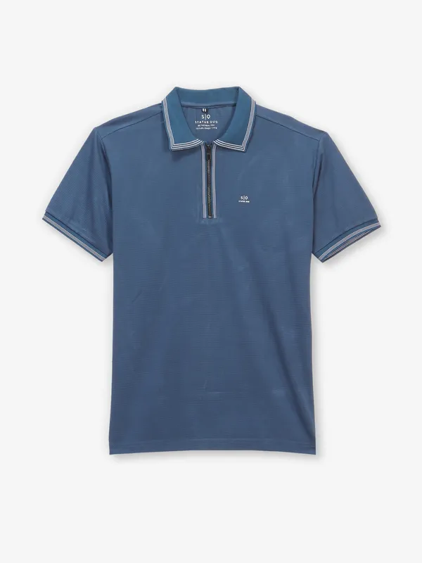 STATUS QUO indigo blue plain cotton t-shirt