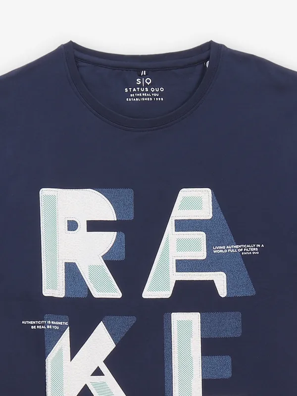 STATUS QUO navy blue printed cotton t-shirt
