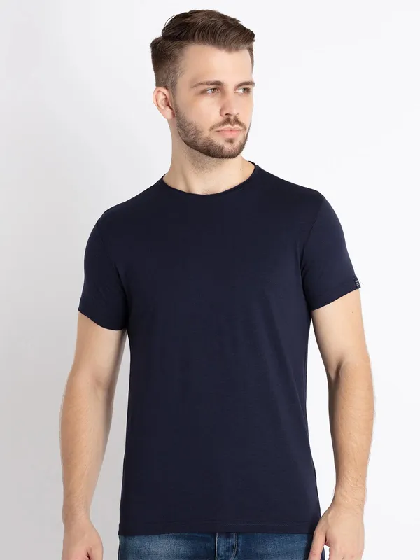 STATUS QUO navy cotton half sleeve t-shirt