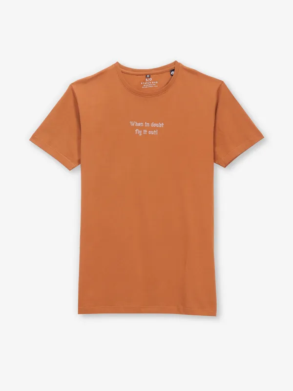 STATUS QUO orange cotton slim fit t-shirt for men