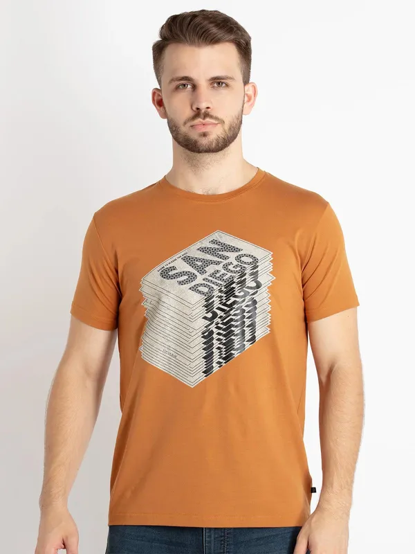 STATUS QUO orange printed cotton t-shirt