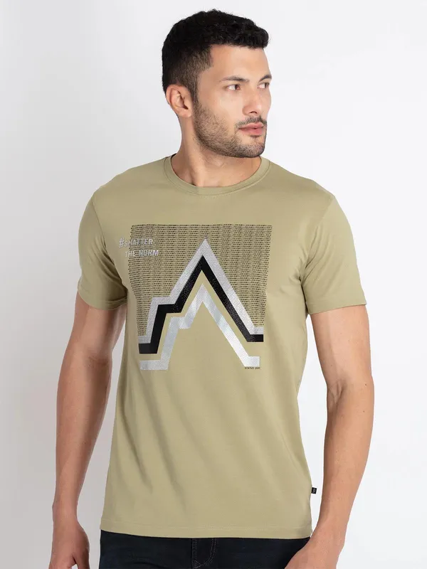 STATUS QUO printed khakhi cotton t-shirt