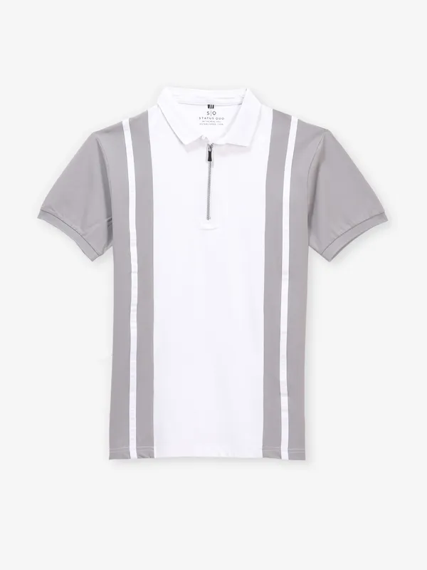 STATUS QUO slim fit white and grey t-shirt in cotton