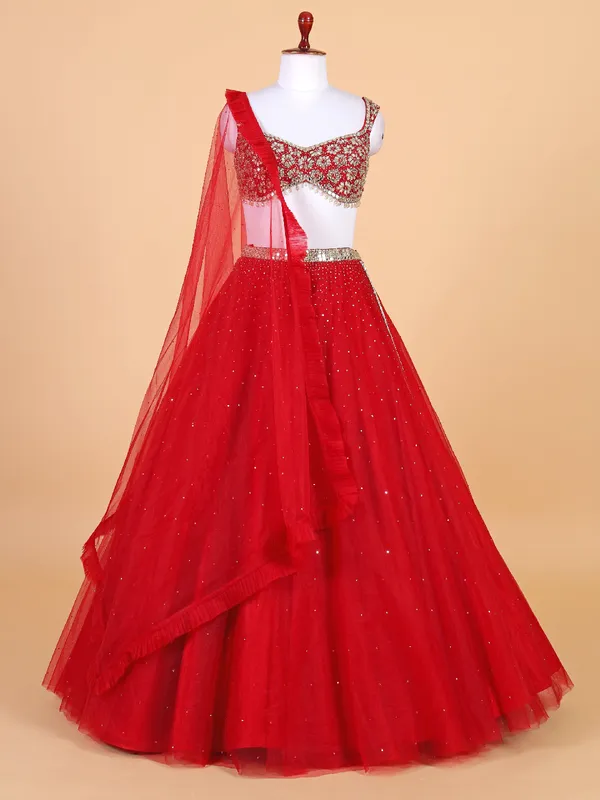 Stnning red net lehenga choli for wedding