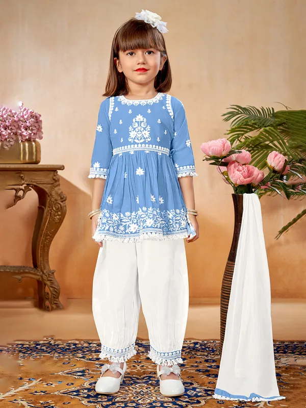 Stone blue cotton silk salwar suit with dupatta