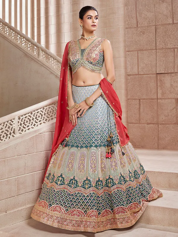 Stone blue shaded georgette lehenga choli