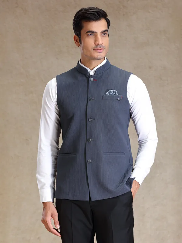 Stone grey bandhgala jacket for men