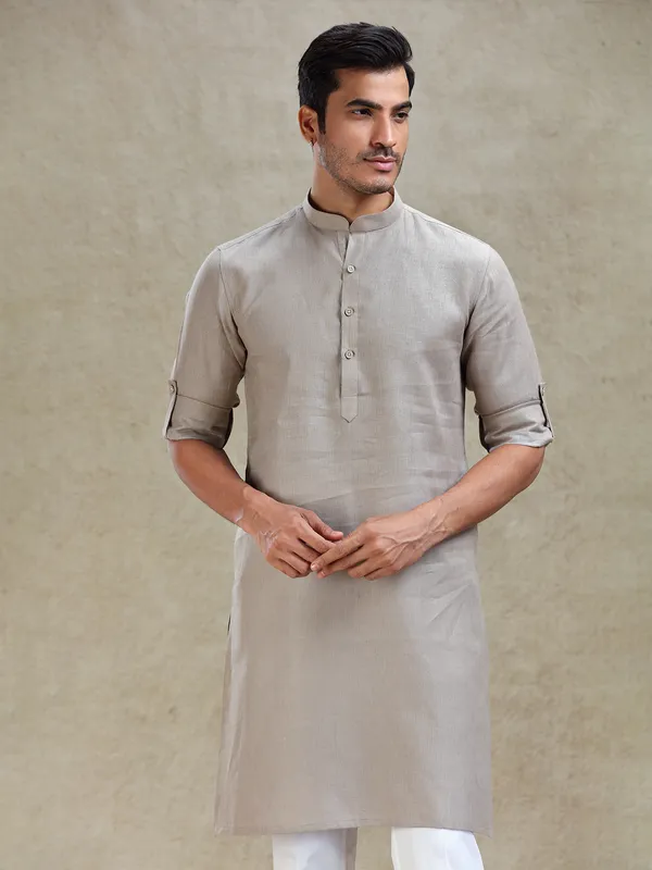 Stone grey kurta set for family gathering