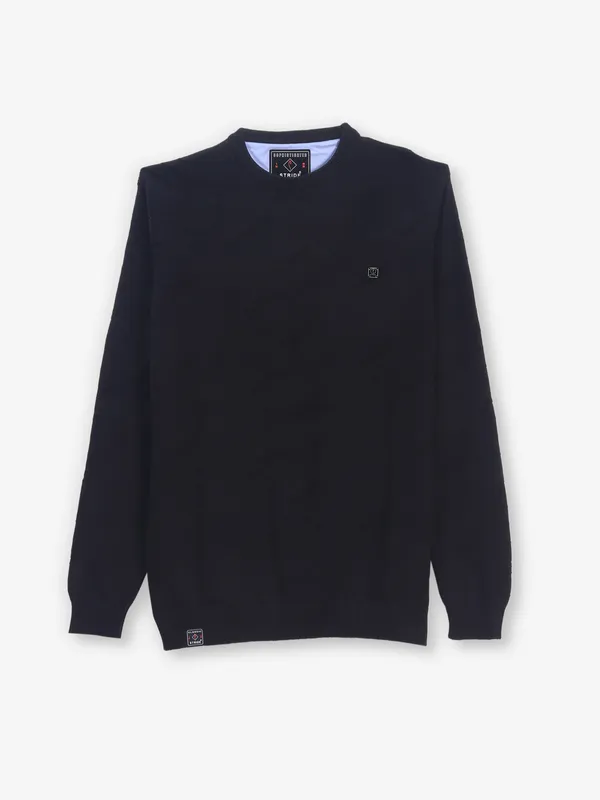 STRIDE black plain cotton full sleeve t-shirt