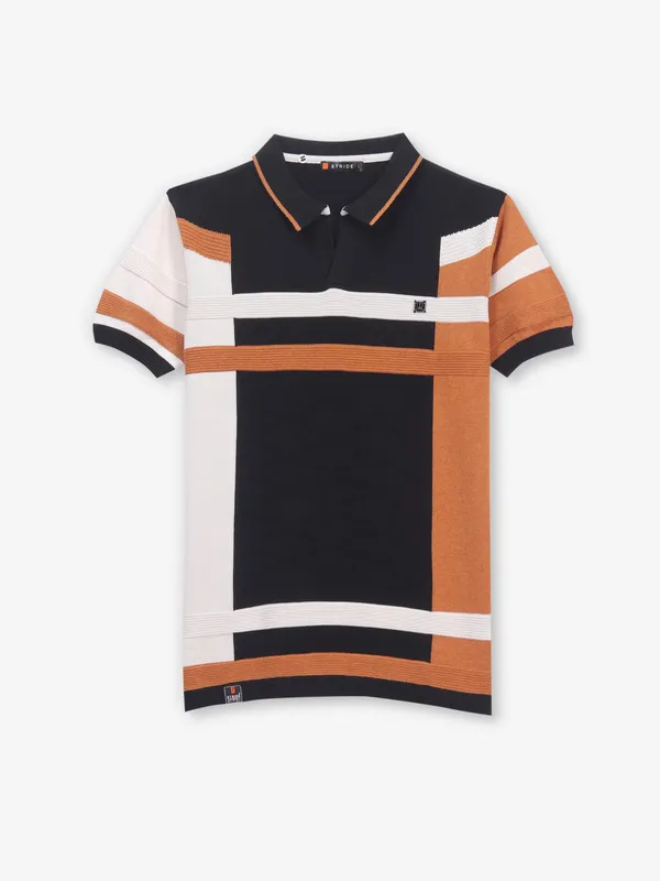 STRIDE color block black cotton t-shirt