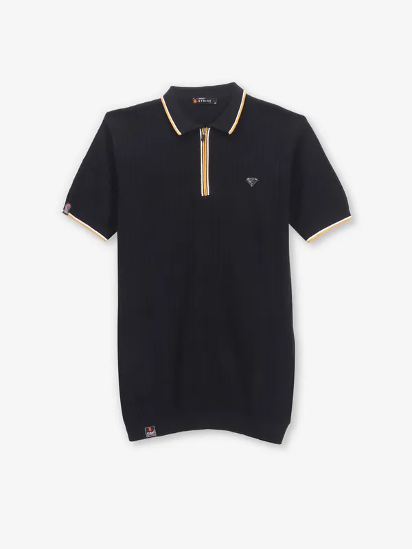 STRIDE cool stripe black cotton t-shirt