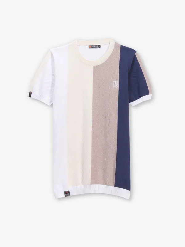 STRIDE cream cotton color block t-shirt