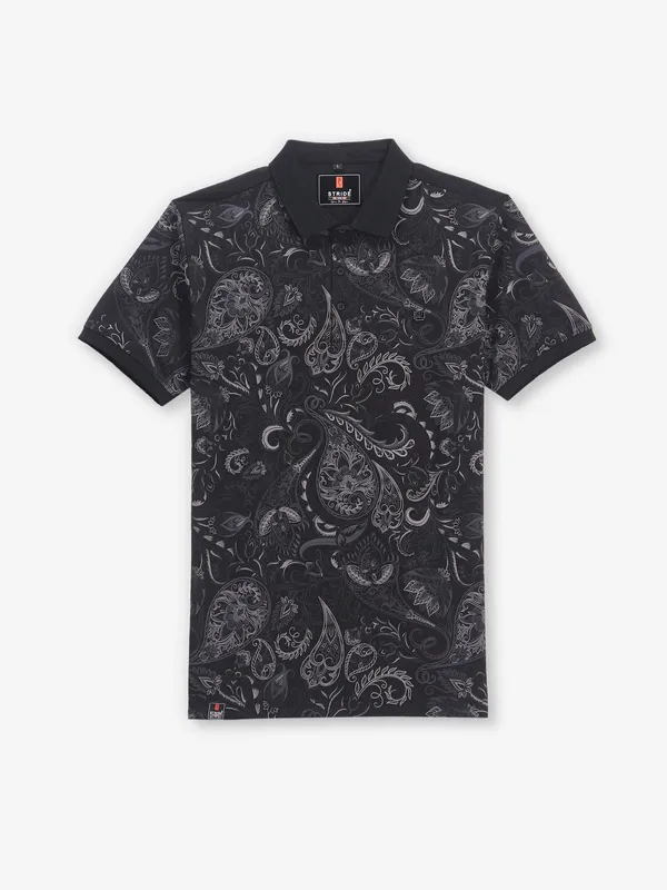 STRIDE printed cotton black t-shirt
