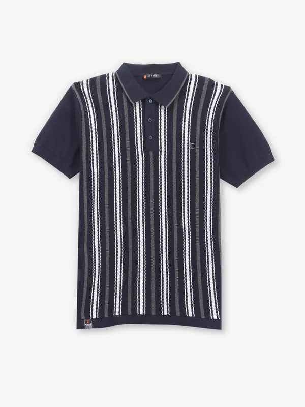 STRIDE stripe blue cotton polo t-shirt