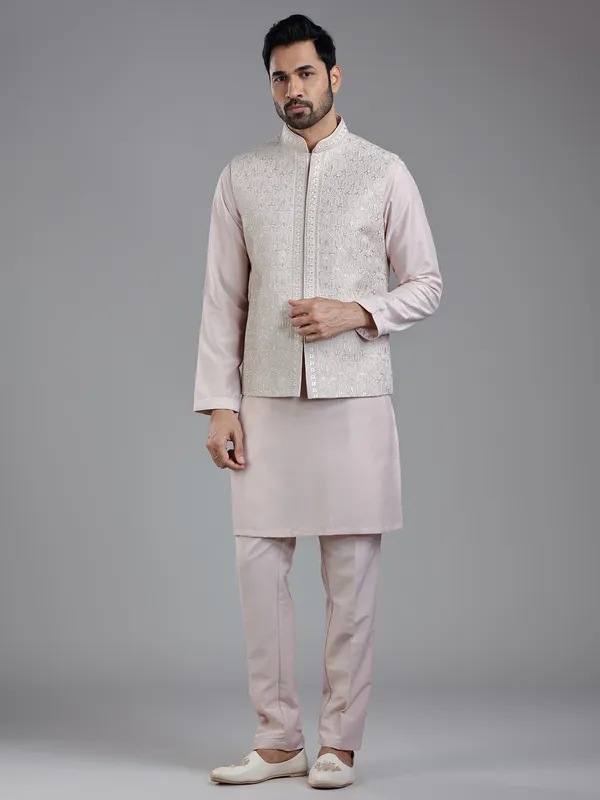 Striking light pink waistcoat set for wedding charm