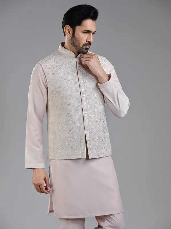 Striking light pink waistcoat set for wedding charm