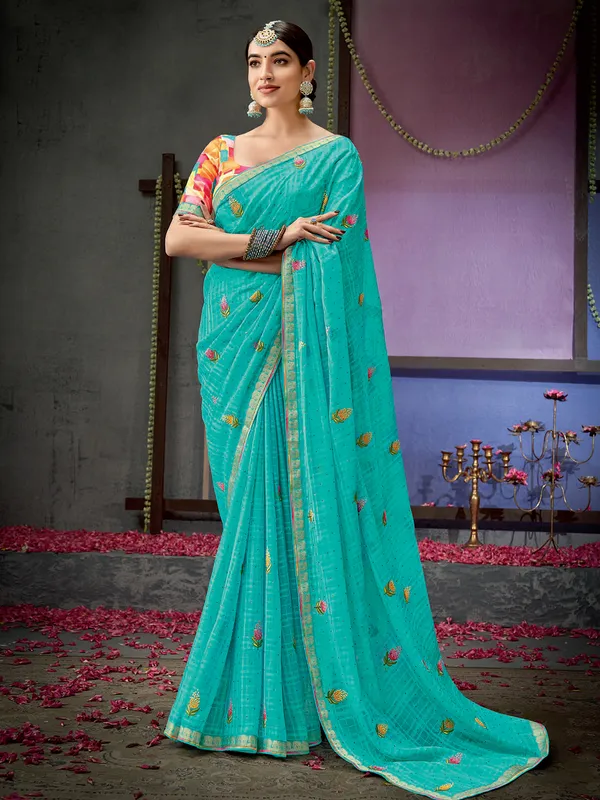 Stunning aqua georgette saree