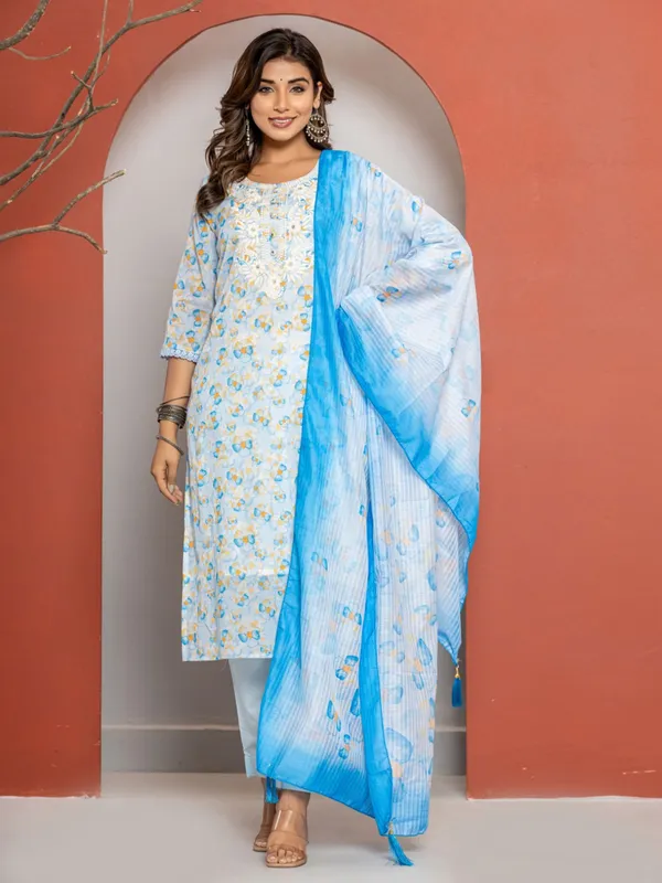 Stunning beautiul white and blue kurti set