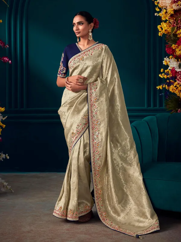 Stunning beige banarasi silk saree