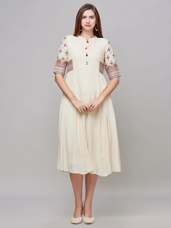 Stunning beige embroidery cotton kurti