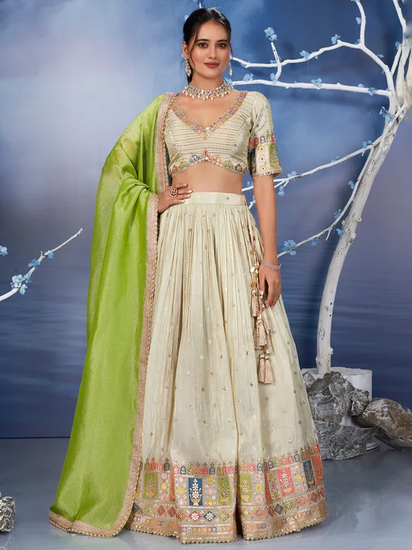 Stunning beige lehenga choli in silk