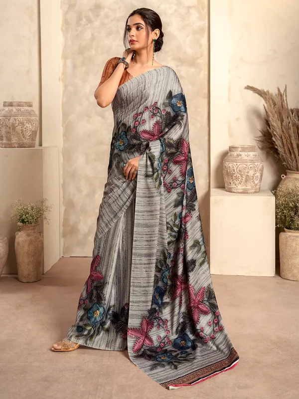 Stunning beige printed saree for festive