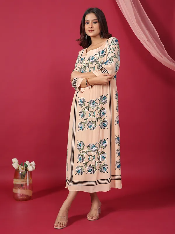 Stunning beige printed silk kurti