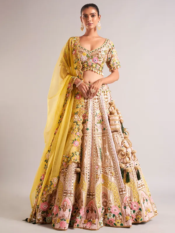 Stunning beige silk lahenga choli for wedding
