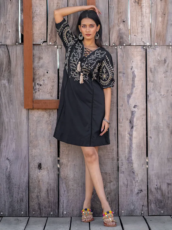 Stunning black casual cotton kurti