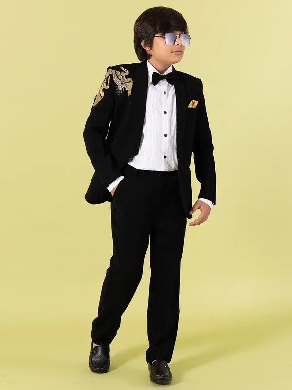 Stunning black coat suit with for boys