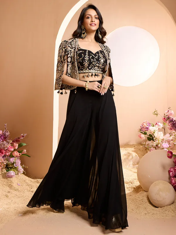 Stunning black cotton silk jacket style palazzo suit