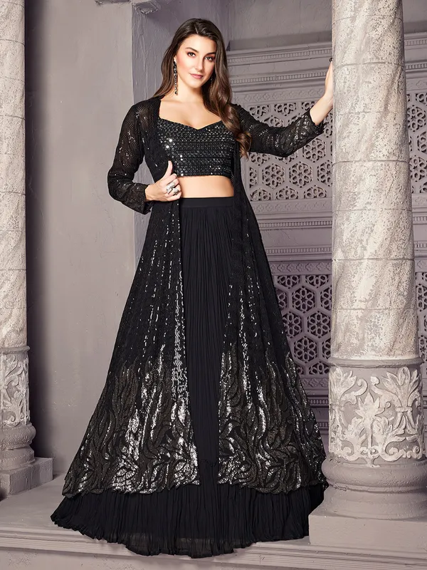 Stunning black jacket style lehenga choli