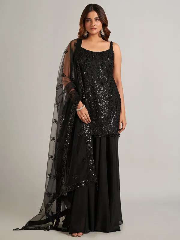 Stunning black palazzo salwar suit in silk
