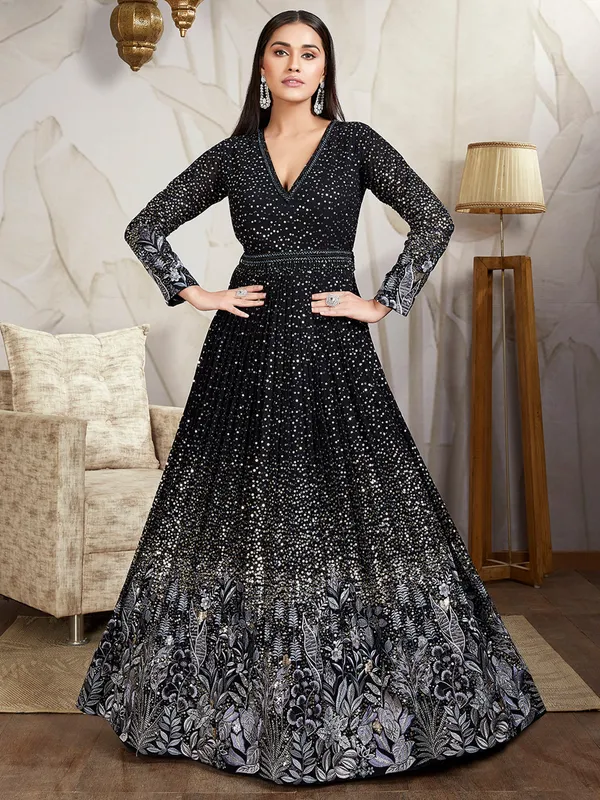Stunning black silk anarakali suit
