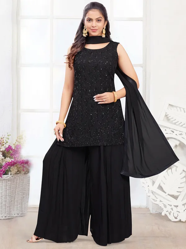 Stunning black silk palazzo salwar suit