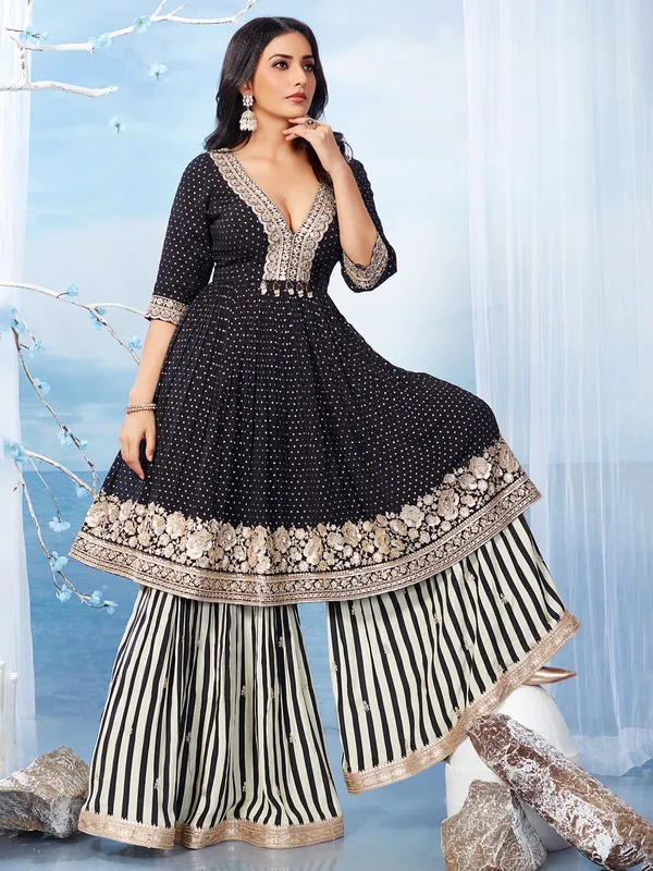 Stunning black silk sharara salwar suit